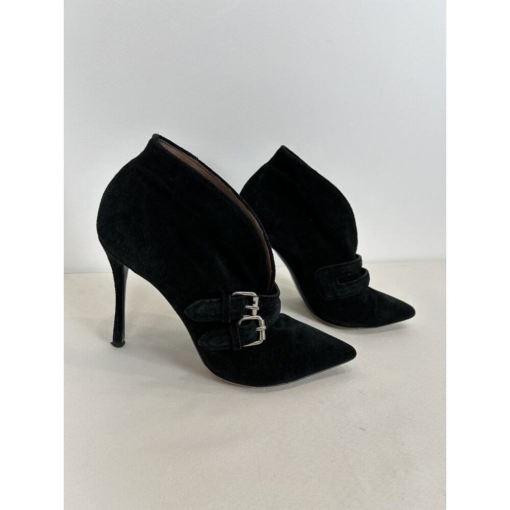 TABITHA SIMMONS Black Buckle Strap Goth Witchy Pointed Toe‎ Stiletto Heels 38